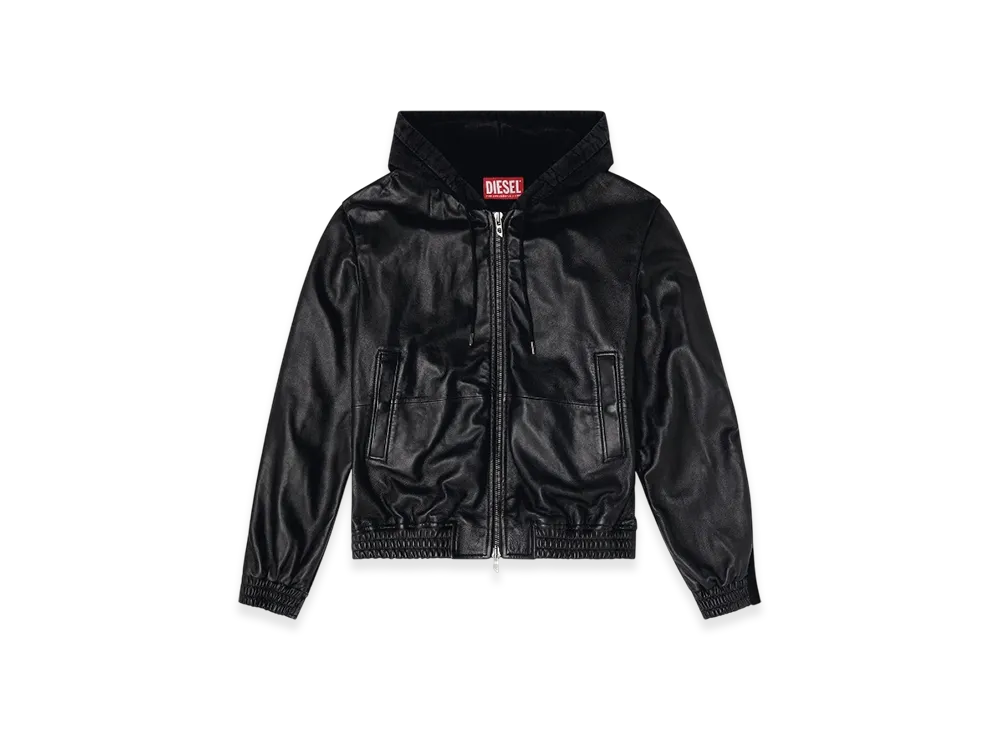 Diesel L-Ochs Hooded Jacket In Leather Cotton And Denim "Black"