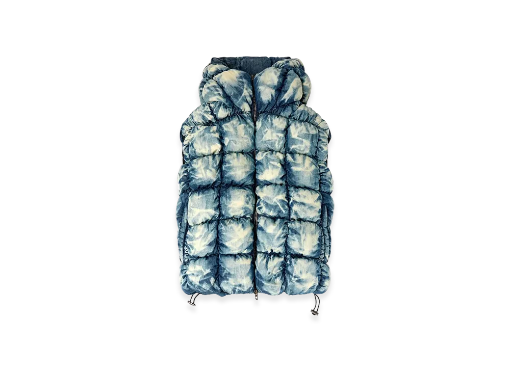 Diesel W-Thys Tie-Dyed Denim Puffer Vest "Blue"