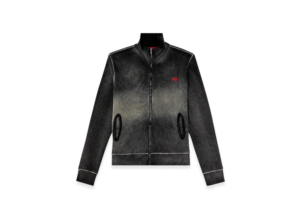 Diesel S-Wafy-Zip Waffle And Jersey Zip-Up Sweatshirt "Black"