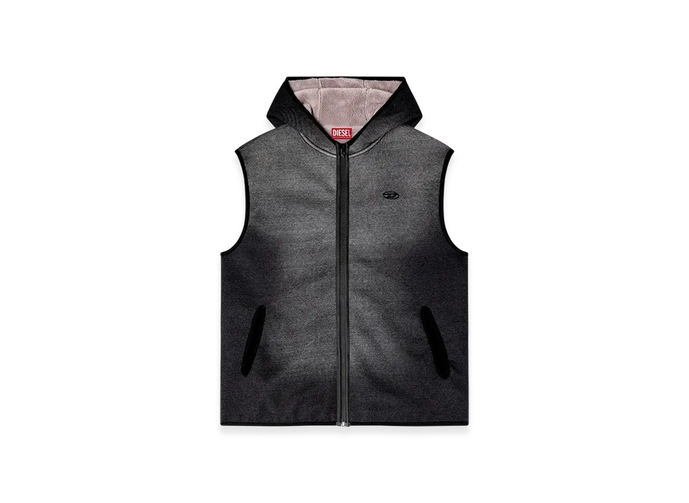 Diesel S-Haky Hooded Vest In Denim-Effect Jacquard "Black"