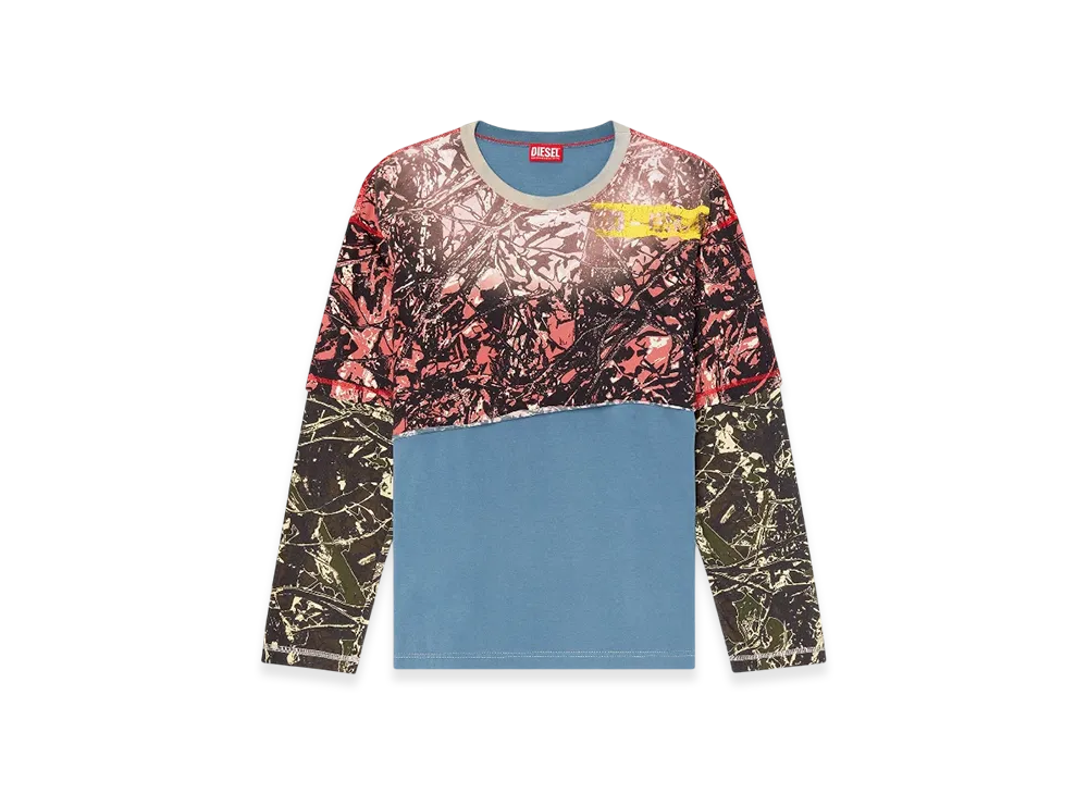 Diesel T-Besh-Camou Layered T-Shirt With Camo Motif "Blue Pink"