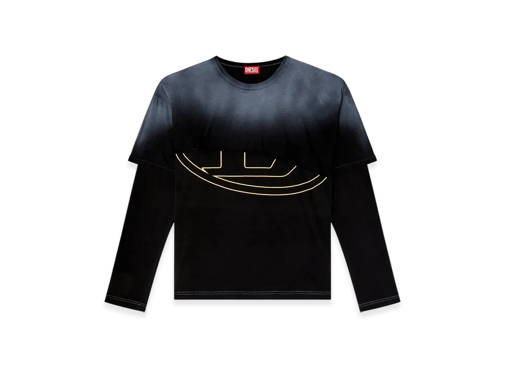 Diesel T-Besh-Cut Destroyed Layered Long-Sleeve T-Shirt "Black"