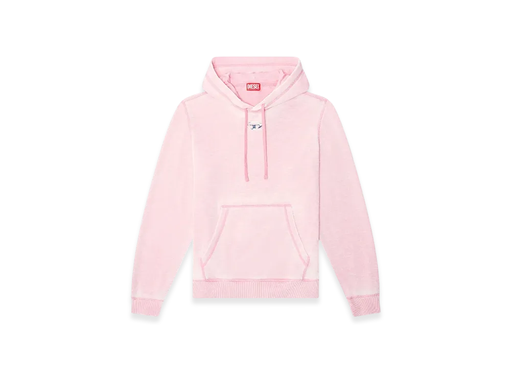 Diesel S-Ginn-Hood-Pak Burnout Hoodie With Metal-Look Logo "Pink White"