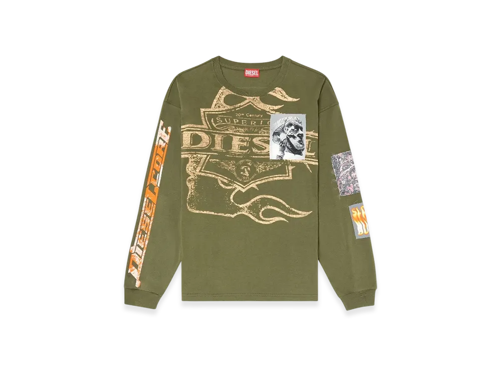 Diesel T-Boxt-LS-Slits-R5 Long-Sleeve T-Shirt With Graphic Patches "Military Green"