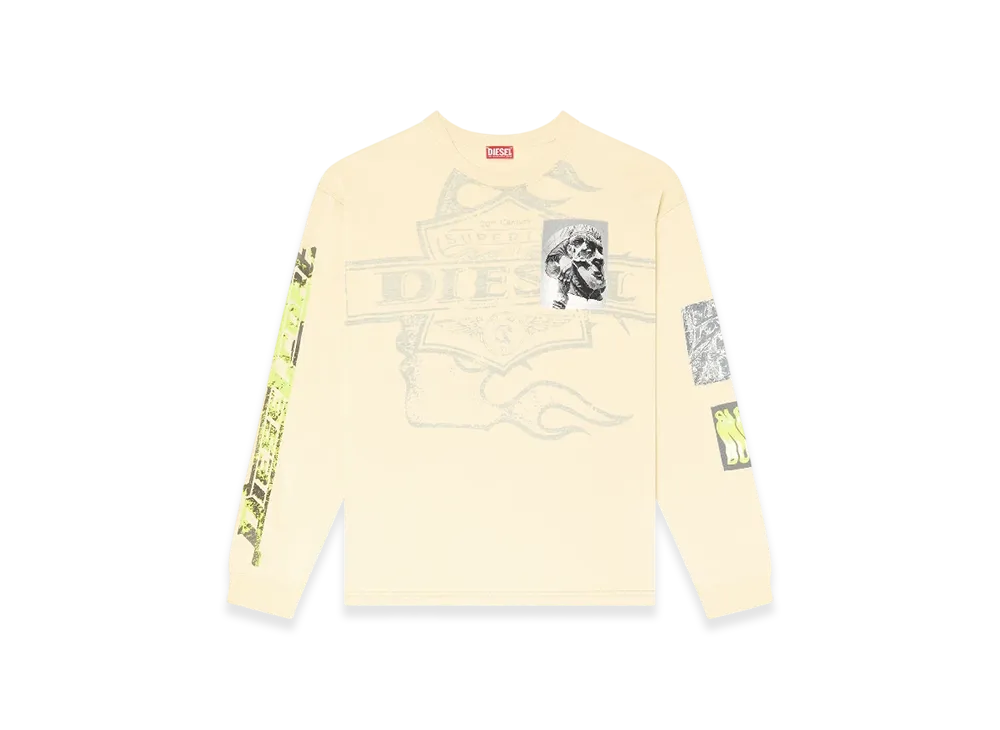 Diesel T-Boxt-LS-Slits-R5 Long-Sleeve T-Shirt With Graphic Patches "White"