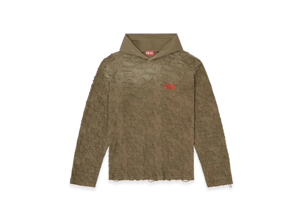 Diesel T-Crane-LS-Hood Hooded Long-Sleeve T-Shirt With Holes "Olive Green"