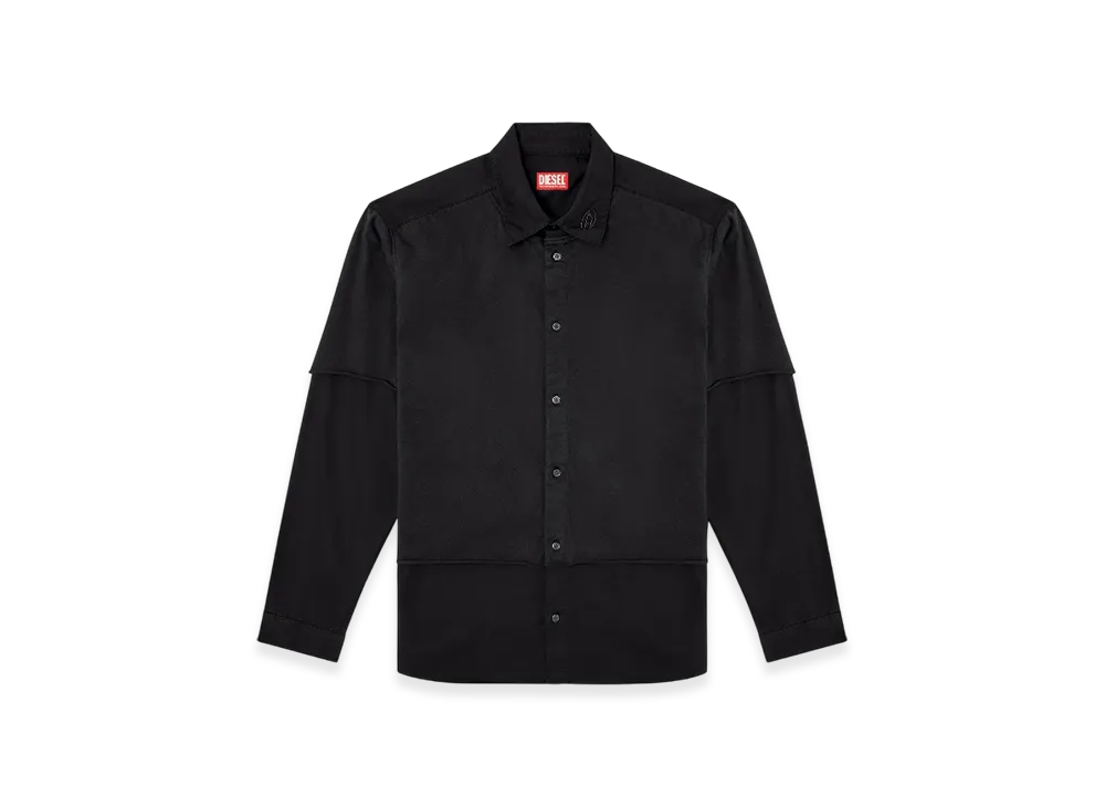 Diesel S-Gaston-O Layered Shirt In Twill And Jersey "Black"
