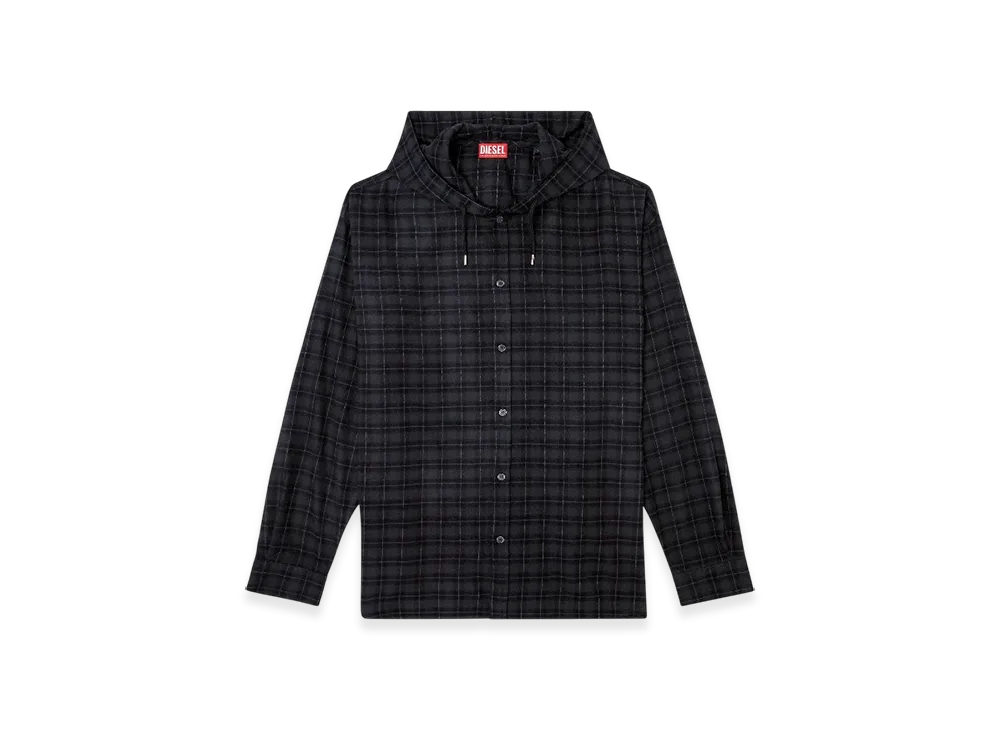 Diesel S-Dewny-Hood-B Hooded Shirt In Checked Flannel "Black"