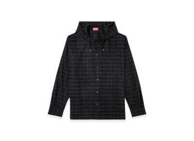 Diesel S-Dewny-Hood-B Hooded Shirt In Checked Flannel "Black"