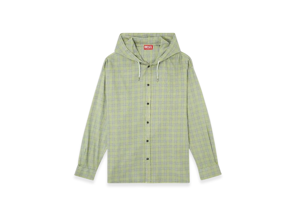 Diesel S-Dewny-Hood-B Hooded Shirt In Checked Flannel "Green"