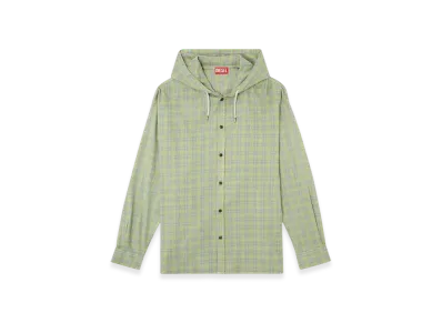 Diesel S-Dewny-Hood-B Hooded Shirt In Checked Flannel "Green"