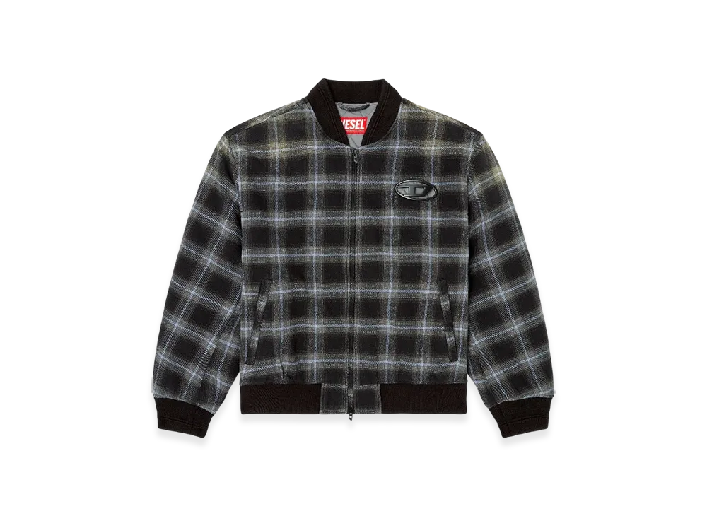 Diesel J-Saint Padded Bomber Jacket In Check Flannel "Black Blue"