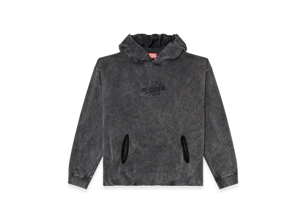 Diesel S-Boxstic-Hood Gathered Acid-Wash Hoodie "Dark Gray"