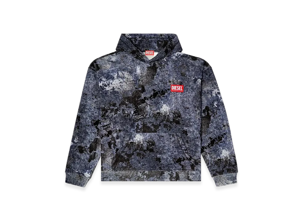 Diesel S-Boxt-Hood-R8 Marble-Effect Burnout Hoodie "Blue"