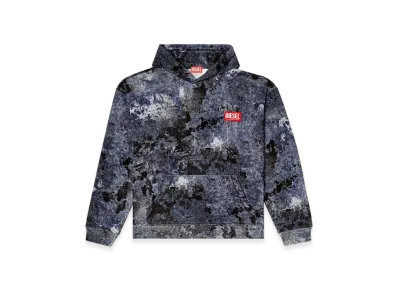 Diesel S-Boxt-Hood-R8 Marble-Effect Burnout Hoodie "Blue"