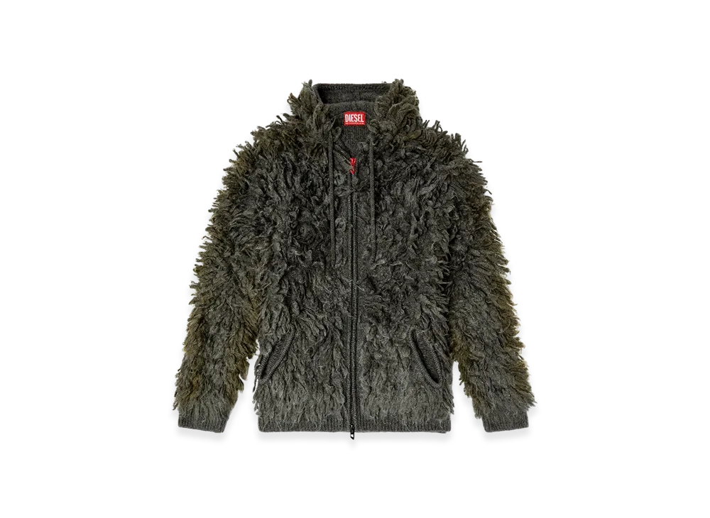 Diesel K-Whitman Hooded Cardigan In Shaggy Knit "Dark Gray"