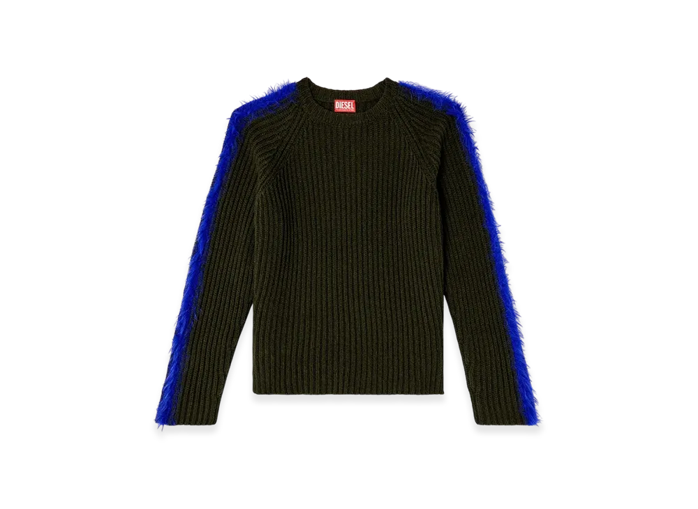 Diesel K-Tricky Wool-Blend Jumper With Fuzzy Bands "Olive Green"