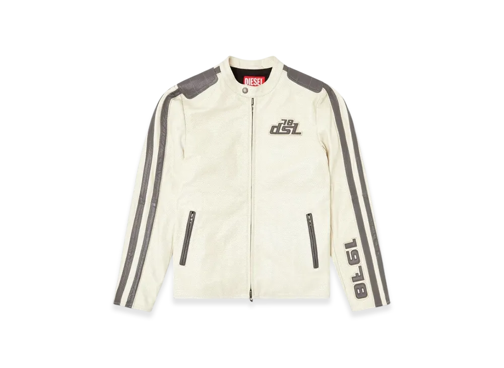 Diesel L-Pop Biker Jacket In Perforated Leather "White"