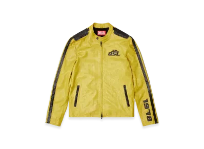 Diesel L-Pop Biker Jacket In Perforated Leather "Yellow"