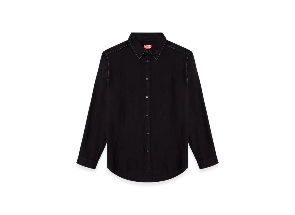 Diesel S-Werp Linen Shirt With Logo Collar "Black"