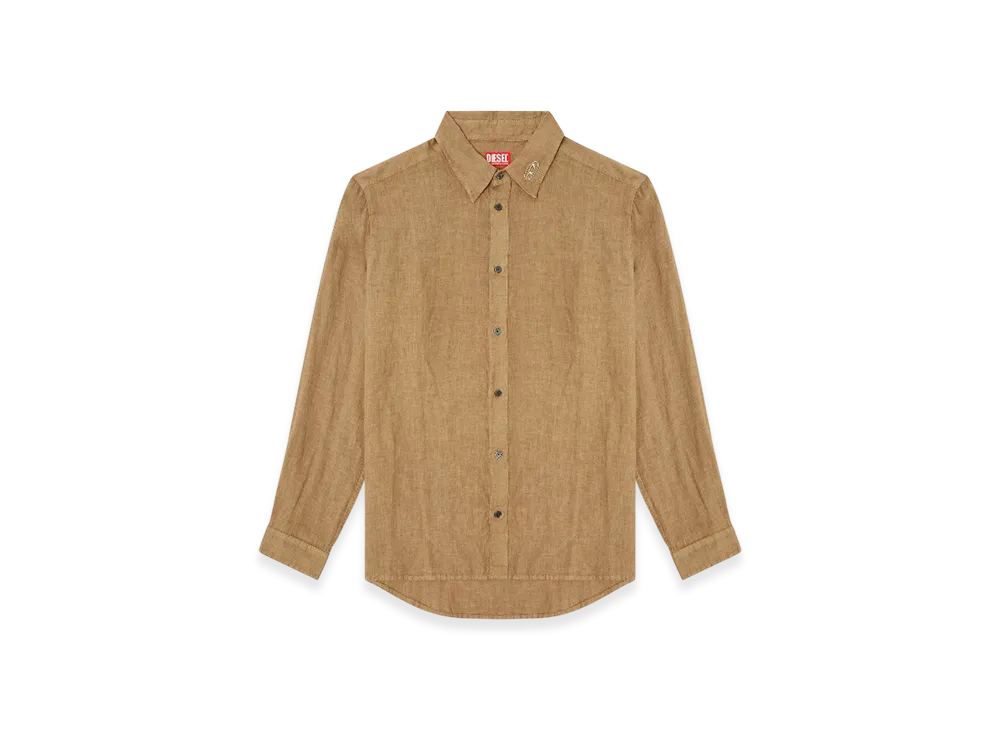 Diesel S-Werp Linen Shirt With Logo Collar "Brown"