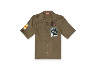 Diesel S-Daxhe Short-Sleeve Satin Shirt With Patches "Military Green"
