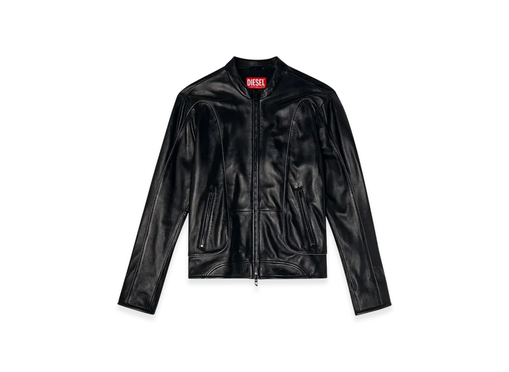 Diesel L-Krixy Leather Biker Jacket With Piping Detail "Black"