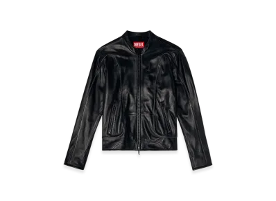Diesel L-Krixy Leather Biker Jacket With Piping Detail "Black"