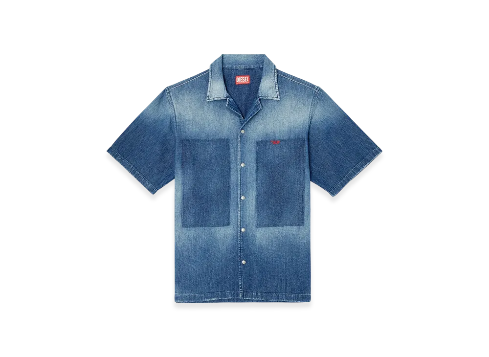 Diesel D-Nabil-D Bowling Shirt In Contrast-Effect Denim "Medium Blue"