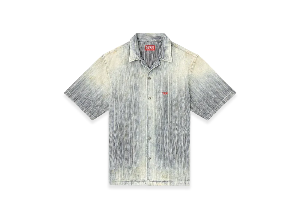 Diesel D-Nabil-D Bowling Shirt In Striped Indigo Denim "Medium Blue"
