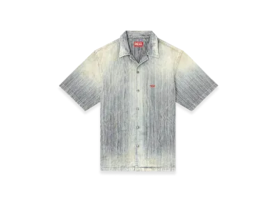 Diesel D-Nabil-D Bowling Shirt In Striped Indigo Denim "Medium Blue"