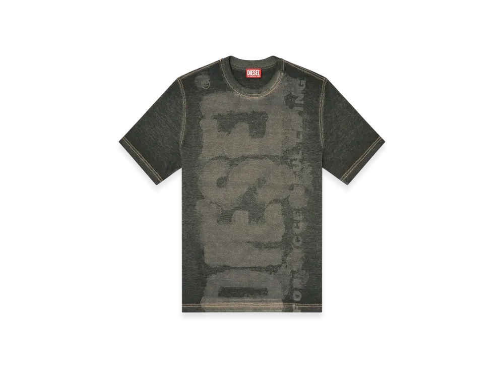 Diesel T-Adjust-R18 Logo T-Shirt In Devore Pique "Black"