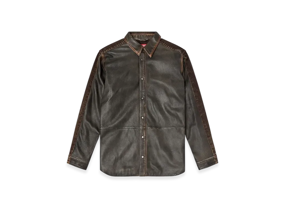 Diesel S-Frey Leather And Denim Shirt "Black"