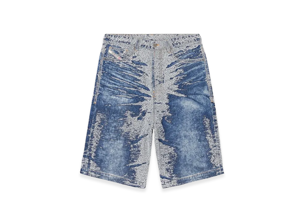 Diesel D-Lire-Short-S Shorts In Distressed Jacquard Denim "Medium Blue"