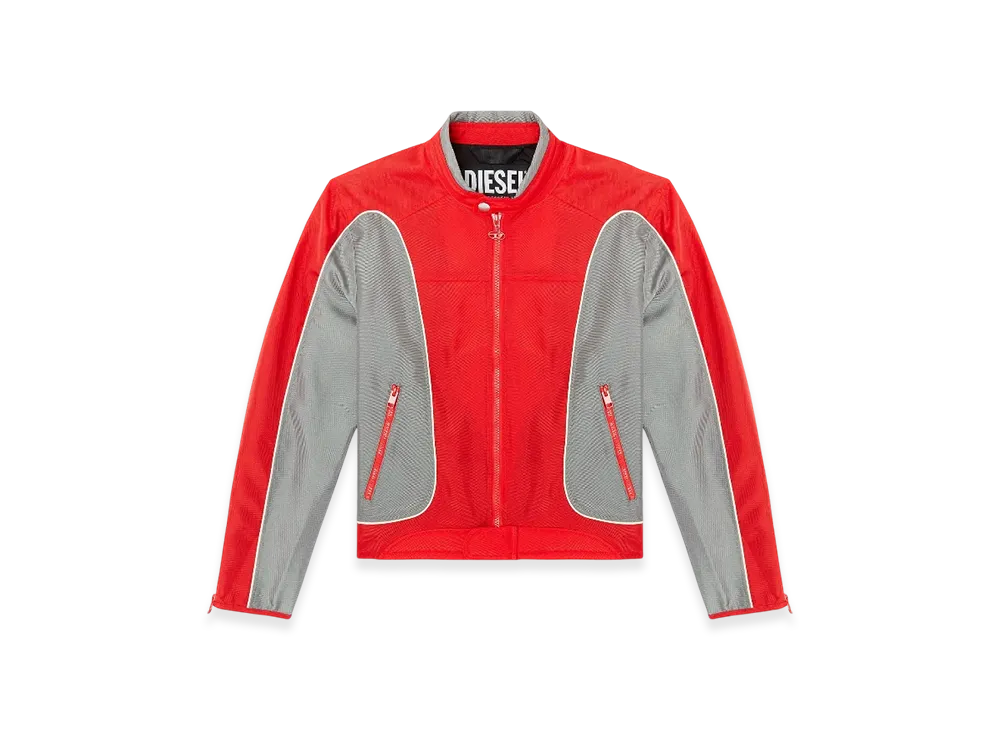 Diesel J-Blink-A Color-Block Biker Jacket With Piping "Red Gray"