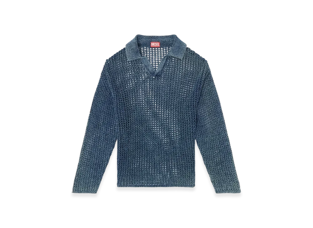 Diesel K-Squared Open-Knit Polo Jumper In Denim Yarn "Blue"