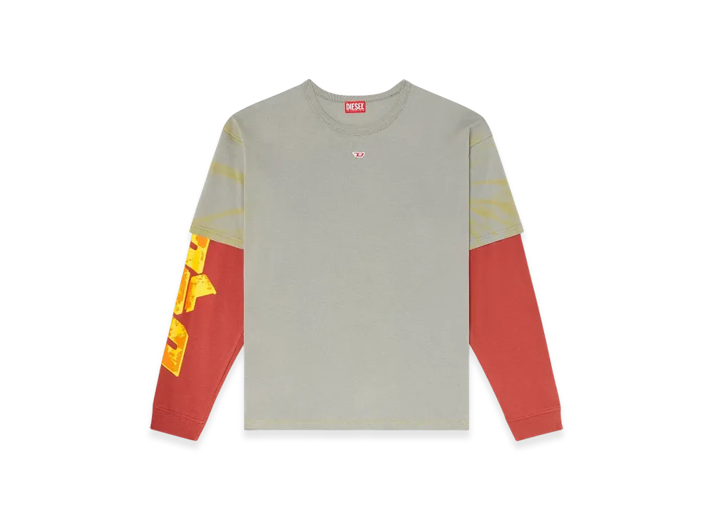 Diesel T-Boxt-Db-LS Layered T-Shirt With Puff Print Logo "Gray Red"