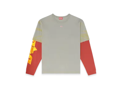 Diesel T-Boxt-Db-LS Layered T-Shirt With Puff Print Logo "Gray Red"