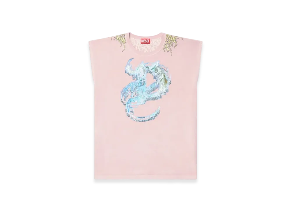 Diesel T-Boxt-Sl-R1 Tank Top With Tattoo Graphics "Pink"