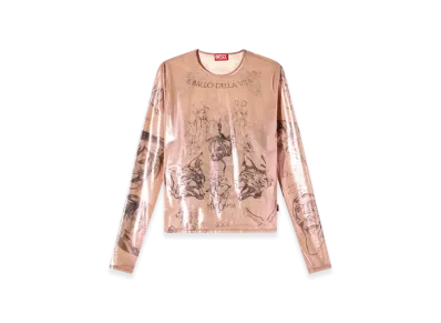 Diesel T-Claude-Dd Tattoo Top In Coated Stretch Tulle "Pink White"