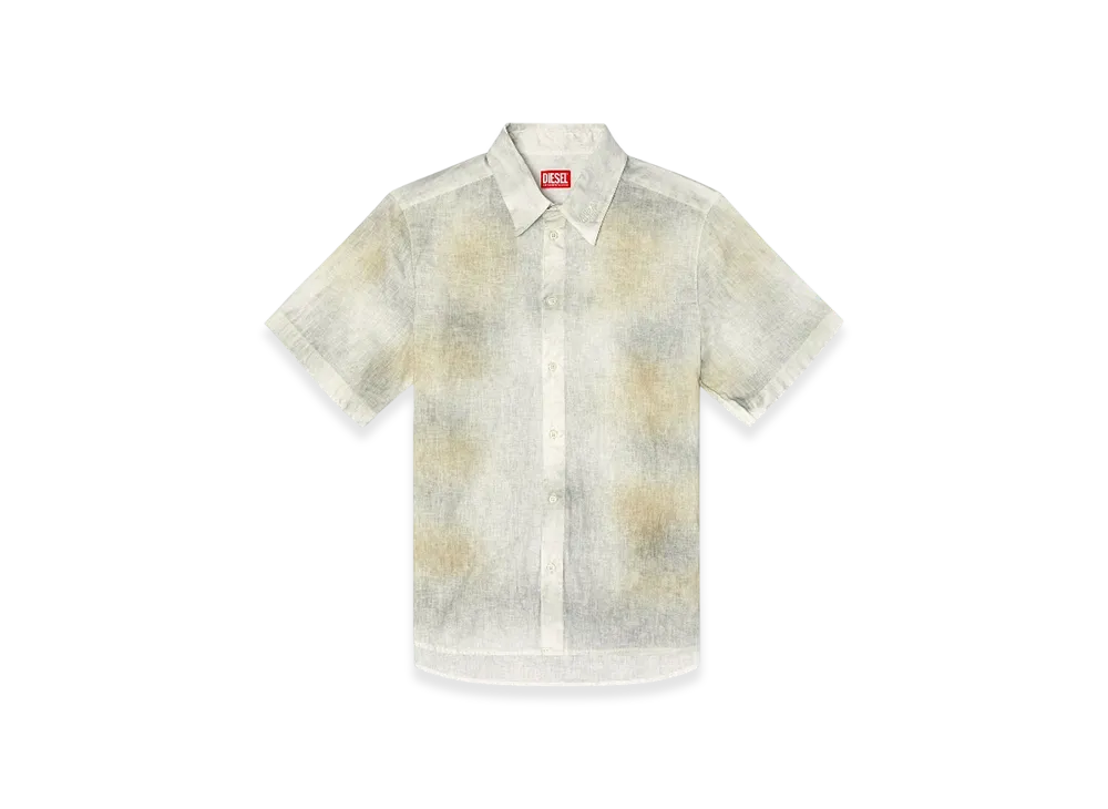 Diesel S-Leie-Short Treated Linen-Blend Short-Sleeve Shirt "Grey White"