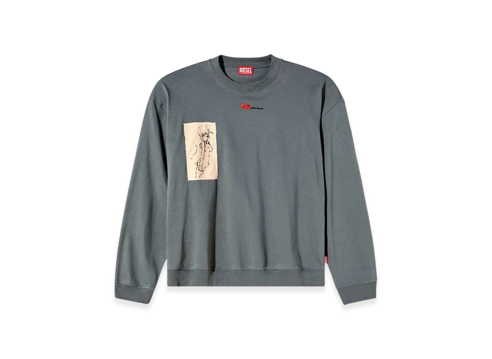 Diesel S-Boxt-LS-1P-Dd Long-Sleeve T-Shirt With Tattoo Patches "Gray"