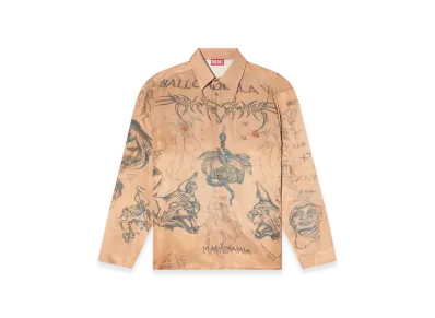 Diesel S-Simply-Tto-Dd Fluid Satin Shirt With Tattoo Print "Beige"