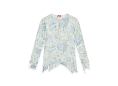Diesel K-Aasmos-A Dishevelled Knit Jumper With Floral Print "Light Blue"