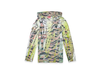 Diesel T-Gillis Camo Hooded Top With Cracked Over-Print "Brown Green"