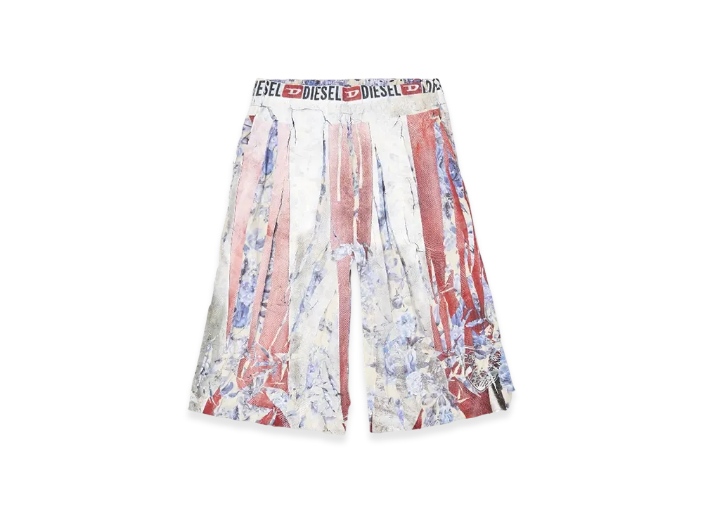 Diesel P-Helge Floral Shorts With Cracked Over-Print "Red White"