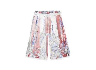 Diesel P-Helge Floral Shorts With Cracked Over-Print "Red White"