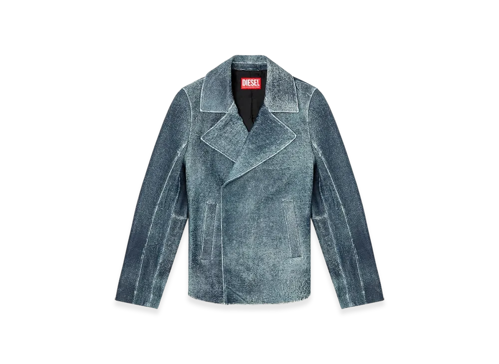 Diesel L-Werner Jacket In Denim-Treated Leather "Dark Blue"