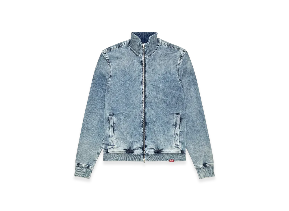 Diesel D-Buzye-S Track Zip-Up Sweater In Trompe LOeil Track Denim "Light Blue"