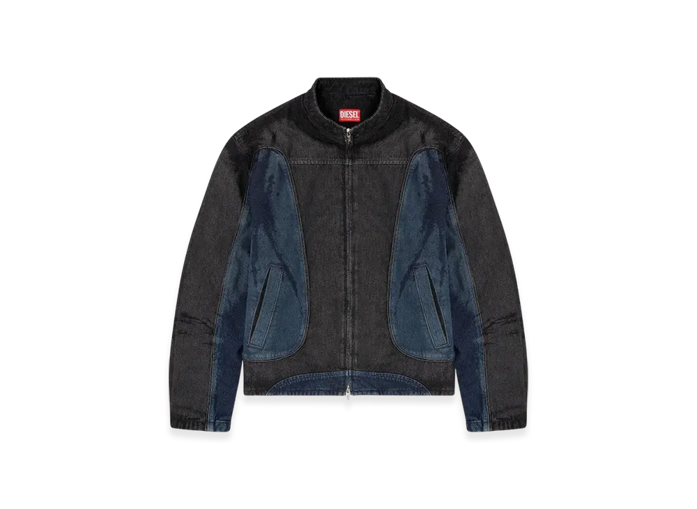 Diesel D-Blenk-S Biker-Style Jacket In Bicolor Denim "Black Blue"